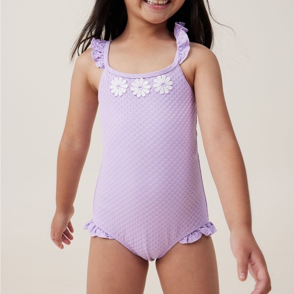 Cotton On Girls Heather One Piece Flower Ruffle Lilac Purple Swimsuit - Size 8 - Picture 6 of 6